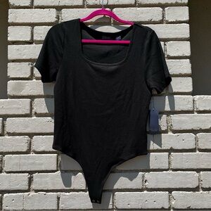 NWT RACHEL Rachel Roy Ribbed Scoop Neck Bodysuit in Black - Size XL